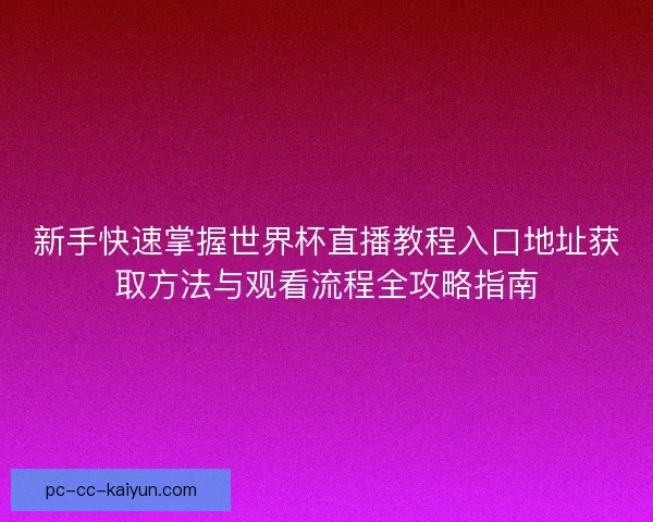 新手快速掌握世界杯直播教程入口地址获取方法与观看流程全攻略指南